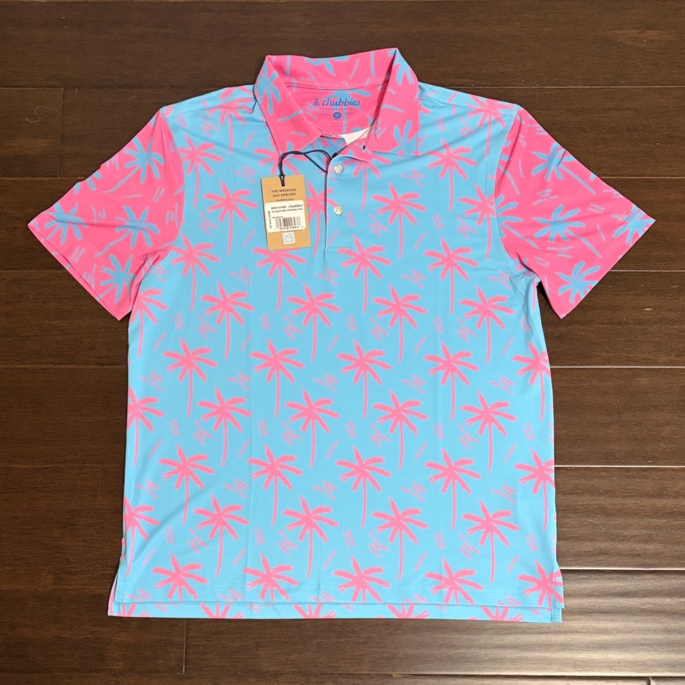 NWT Chubbies Pink and Blue Palm Polo